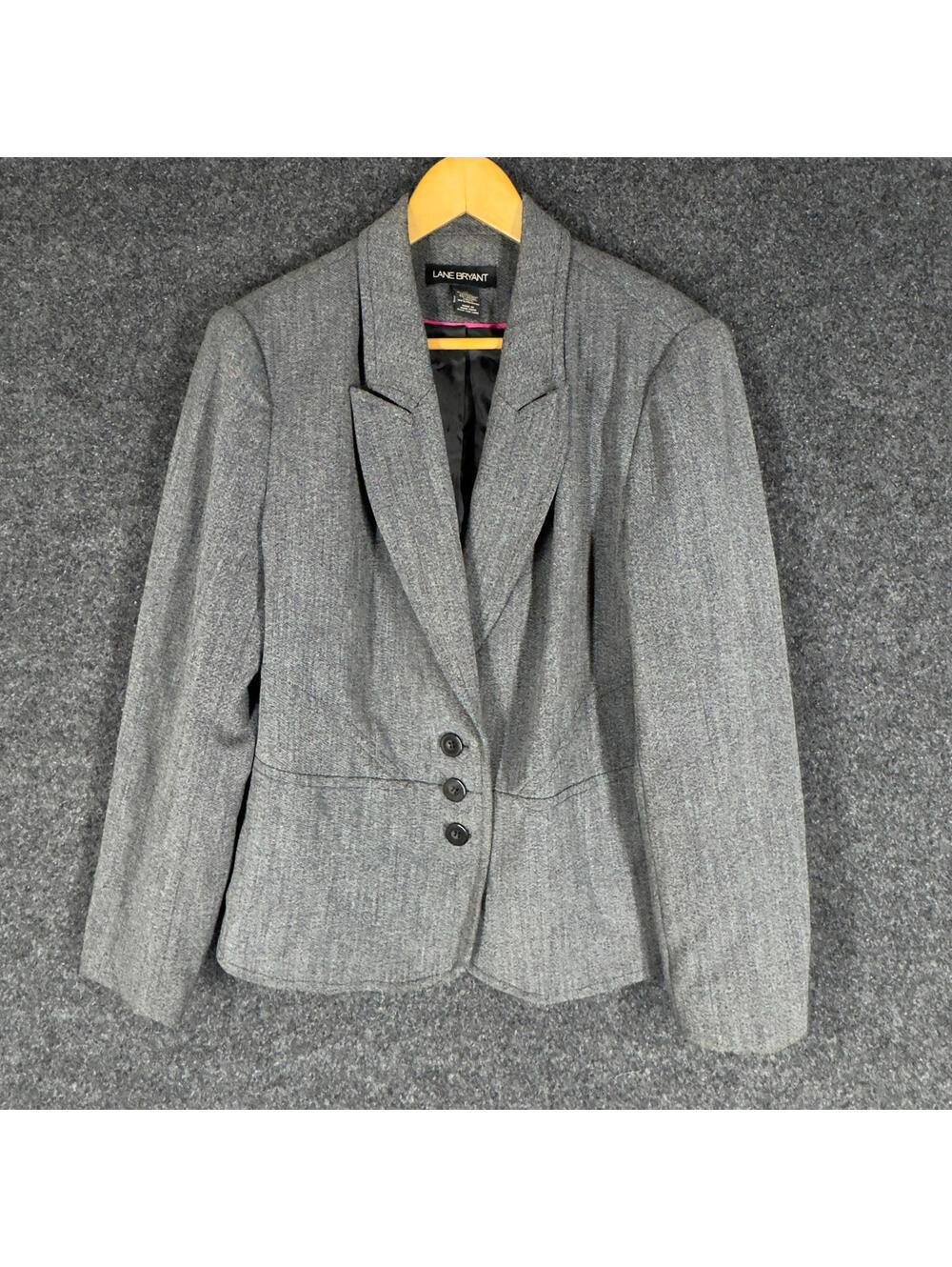 Lane Bryant Blazer Women 14 Gray Button Up Collared Long Sleeve Lined Classic